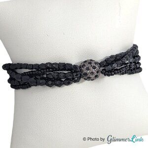 NWT BT Jeweled Black Beaded Stretch Bracelet With Pave Accent Multi Strand